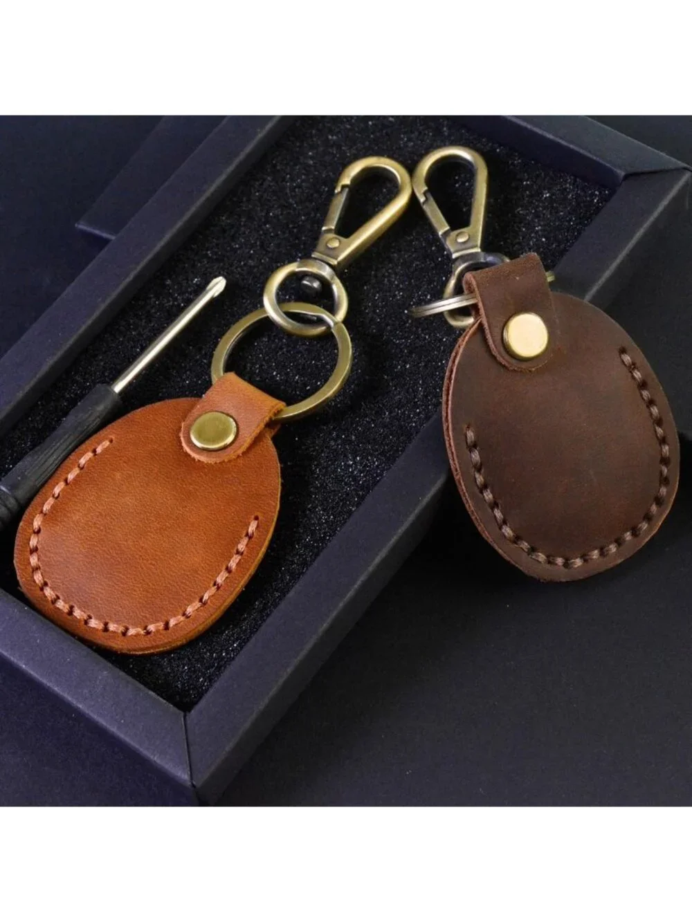 Handmade Genuine Leather Keychain Holder for Apple Airtag - 2 Pack, Stylish